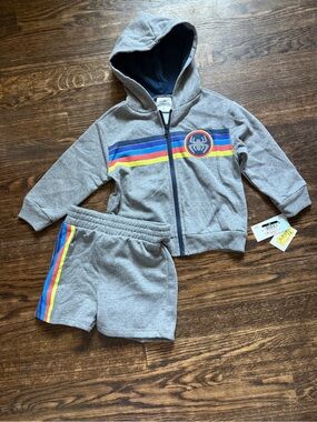 Marvel Spidey Toddler Boys Zip Up Hoodie and Shorts Set with Rainbow Stripe